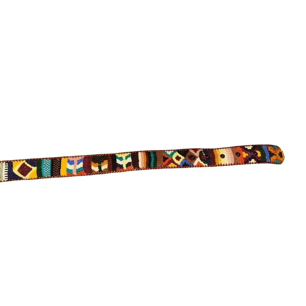 Vintage Y2K Leather & Tapestry Woven Belt – Size 34